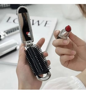 Taşınabilir Çanta Boy Kompakt Mini Katlanabilir Aynalı Saç Fırçası, Çanta İçin Mini Ayna