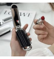 Taşınabilir Çanta Boy Kompakt Mini Katlanabilir Aynalı Saç Fırçası, Çanta İçin Mini Ayna