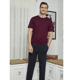 KLY 7618 Erkek Midi Yaka 3'lü Pijama Takımı