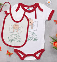 BK Kids Çok İlişmen Tasarımlı Kırmızı Bebek Body Zıbın ve Mama Önlüğü Hediye Seti-1