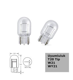 T20 W21 Tip 5W Tek Duylu Halojen Ampul 12V 2 Adet