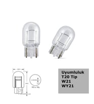 T20 W21 Tip 5W Tek Duylu Halojen Ampul 12V 2 Adet