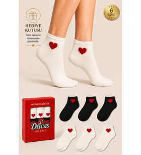 Ducks Socks Kadın Kalp Desenli Patik Çorap Kutulu Pamuklu 6'lı Dikişsiz Hediye Kutulu Çorap