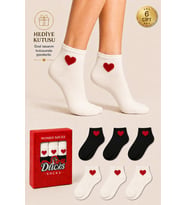 Ducks Socks Kadın Kalp Desenli Patik Çorap Kutulu Pamuklu 6'lı Dikişsiz Hediye Kutulu Çorap