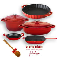 Lava Döküm 5X New Heritage Serisi Döküm Demir Tencere & Tava Seti (Kırmızı)