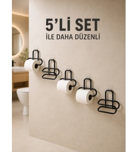 Yapışkanlı Tuvalet Kağıdı Askısı Siyah Metal Delmeden Montaj Wc Kağıtlık 5 Adet