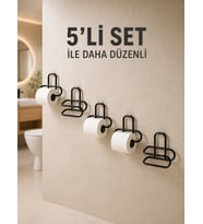 Yapışkanlı Tuvalet Kağıdı Askısı Siyah Metal Delmeden Montaj Wc Kağıtlık 5 Adet