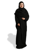 Siyah İki Parça Namaz Elbisesi Dokuma Kendinden Desenli 2502_01