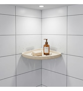 Yapıştırmalı Banyo Köşeliği, Banyo Rafı, Bej, Drenaj Delikli, Delme Gerektirmez
