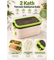 2 Katlı Yemek Saklama Kabı 1800 ml Kaşık Çatal Dahil Kilitli