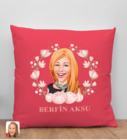 BK Gift Kişiye Özel Karikatürlü Anneler Günü Tasarımlı Kırmızı Kırlent Yastık, Anneye Hediye, Ev Dekorasyonu, Anneler Günü Hediyesi-3