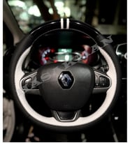 Renault Clio 4 Dikme Direksiyon Kılıfı Parlak Siyah Beyaz Detaylı Beyaz Çift Yüzük ve Dikiş 2012-2019