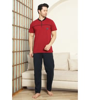 Erkek %100 Pamuk Pijama Takımı -3 Düğmeli-Robalı 12383 ENİSENA (Bordo)