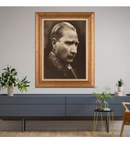 Altın Varaklı Çerçeveli Paspartulu Atatürk Tablo DC0987 (Gold)