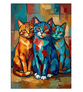 Pop Art Renkli Üç Kedi Dekoratif Kanvas - Mdf Ahşap Tablo