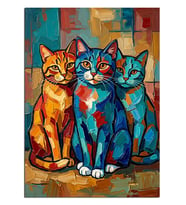 Pop Art Renkli Üç Kedi Dekoratif Kanvas - Mdf Ahşap Tablo