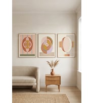 Bohem Modern Soyut Geometrik 3’lü Ahşap Çerçeveli Tablo Seti