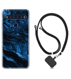 TCL 10L 10 Plus 10SE 20E 20SE 30 L7 Kılıf Boyun Askılı Silikon Blue MArble 1379