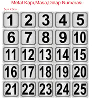 Metal Kapı,Masa,Dolap Numarası 5cmx5cm 25 Adet (1..25) Gümüş Renk Metal 002