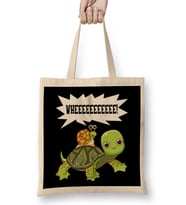 Cute & Funny Snail Riding on Turtle Yelling Whee Bez Çanta Uzun Saplı