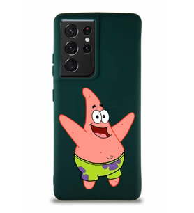 Samsung Galaxy S21 Ultra Soft Premier Kapak Patrick Yıldız Tasarımlı Silikon Kılıf - Yeşil (Şeffaf)