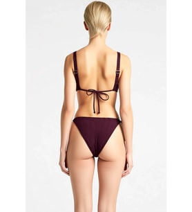 Kadın Bikini Takımı Üçgen Kesim Kapsız Üst Yüksek Bel Bağlamalı Yan Slip Alt Örme Kumaş Düz Regular