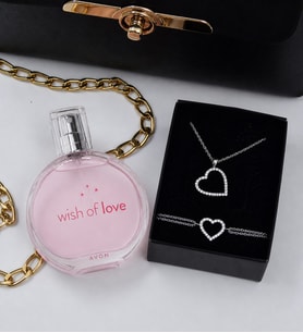 Avon Parfüm & Kalp Kolye Bileklik hediye Seti