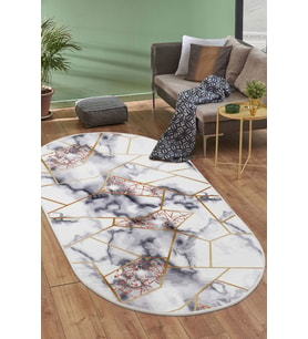 Dijidekor Halı Gold Kristal Yıkanabilir Saçaksız Oval Kesme İnce Yolluk Kilim Salon Halısı Modeli