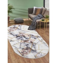 Dijidekor Halı Gold Kristal Yıkanabilir Saçaksız Oval Kesme İnce Yolluk Kilim Salon Halısı Modeli