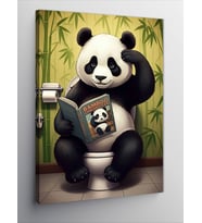 Kanvas Tablo Tuvalette Oturan Düşünceli Panda