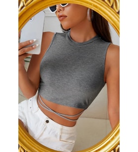 Kadın Gri Çapraz Bağlamalı Crop Top Büstiyer