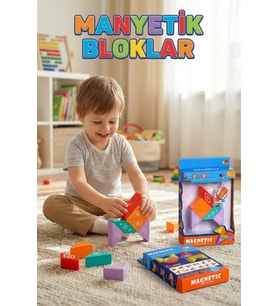 Manyetik Yapı Blokları 6 Parça - Eğitici 3 Boyutlu Zeka ve Akıl Oyunu - Mıknatıslı Tangram Puzzle