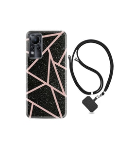 Infınıx Note 11 Pro Kılıf Ipli Boyun Askılı Desenli Silikon Pembe Şeritli Mermer 1312