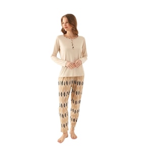 Pierre Cardin Patlı Yaka Viskoz Bayan Pijama Takım (Krem)