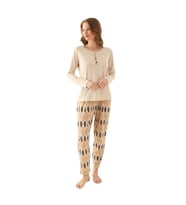 Pierre Cardin Patlı Yaka Viskoz Bayan Pijama Takım (Krem)