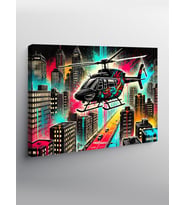 Kanvas Tablo Neon Şehirde Helikopter