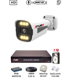 FURY 1 Kameralı Ip Güvenlik Kamerası Seti Sesli 4mp Gece Renkli Su Geçirmez 1506s 1TB