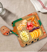 BK Gift Modern Art Tasarımlı Kare Şeklinde Doğal Ahşap Servis ve Sunum Tabağı Model 1