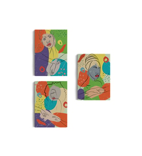 Pop Art Afrika Kadın Renkli Portre 3 lü Duvar Tablo Seti -AG-7