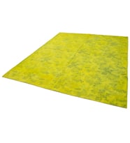 Sarı Limon Yeşili Çiçek Desenli El Dokuma Halı Bohem Stil Modern Salon Dekorasyonu
