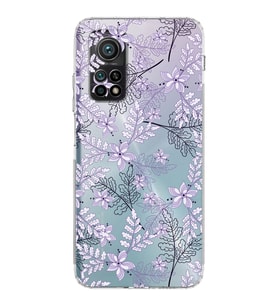 Xiaomi Mi 10T  Kamera Korumalı Kapak Floral Lila Tasarımlı Şeffaf  Kılıf