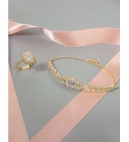 Tria Baget Stone 925 Ayar Gümüş Bileklik ve Yüzük Kombin (Altın)