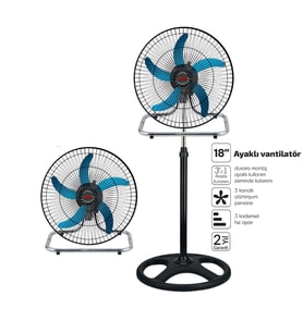 Sanayi Tipi Ayaklı Vantilatör - 5 Metal Kanatlı - 18 İnç 46 cm
