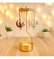 Isı İle Dönen Kedi Tasarımlı Dekoratif Metal Hediyelik Mumluk Şamdan (Gold)