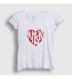 Presmono Kadın Beyaz I Love Kalp Mitski T-Shirt 543207tt (Beyaz)