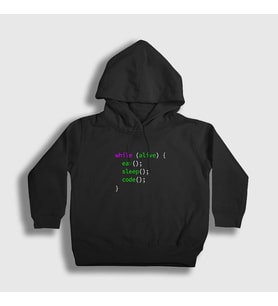 Presmono Unisex Çocuk Siyah Eat Sleep Code Repeat Developer Yazılımcı Kapüşonlu Sweatshirt 332132tt