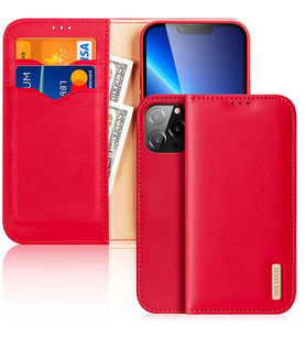 Dux Ducis iPhone 13 Pro Max Kılıf Mıknatıslı Cüzdanlı Deri Kılıf Hivo Series KIRMIZI