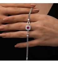 KARE MONTÜR PEMBE TAŞ 925 AYAR GÜMÜŞ BİLEKLİK (Karışık)