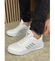 Günlük Erkek Sneaker Fileli Bağcıklı Rahat  Yürüyüş Spor Ayakkabı 1453 (Beyaz-Gri)