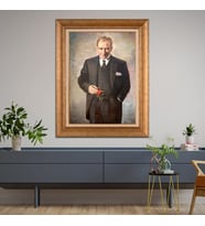 Altın Varaklı Çerçeveli Paspartulu Atatürk Tablo DC0696 (Gold)